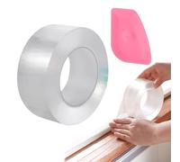 1 Roll 10m/32.8ft Sealant Tape with 1 Removal Scraper, Transparent & Self Adhesive Caulk Tape Waterproof Sealant Strip for Bathroom Tubs Toilet Bathtub Kitchen Wall Corner