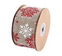 1 Roll 10M Christmas Wired Ribbon Burlap Ribbon Vintage Christmas DIY Fabric for Wrapping Decoration,5MM (Snowflake)