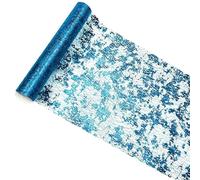 1 Roll 10Yards Lake Blue Table Runner 29CM Glitter Foil Metallic Mesh Table Runner Roll For Party Wedding Birthday Decor