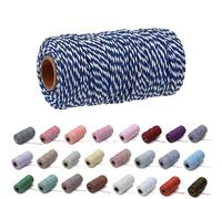 1 Roll 2mm 109 Yard Colourful Cotton Cord Bakers Twine DIY Crafts Gift Wrapping Christmas Wedding Home Decor String Rope (Dark Blue+White)