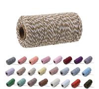1 Roll 2mm 109 Yard Colourful Cotton Cord Bakers Twine DIY Crafts Gift Wrapping Christmas Wedding Home Decor String Rope (Khaki+White)