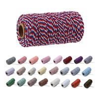 1 Roll 2mm 109 Yard Colourful Cotton Cord Bakers Twine DIY Crafts Gift Wrapping Christmas Wedding Home Decor String Rope (Red+Blue+White)