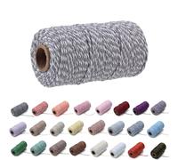 1 Roll 2mm 109 Yard Colourful Cotton Cord Bakers Twine DIY Crafts Gift Wrapping Christmas Wedding Home Decor String Rope (Grey+White)