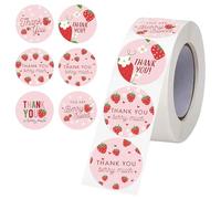 1 Roll 500 Pcs Red Strawberry Pink Thank You Stickers, Round Labels Gift Stickers with 6 Cute Strawberries Designs for Party Favors Gift Wrapping Celebrations Envelopes Scrapbooking Crafts(1 Inch)