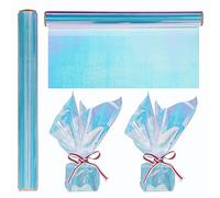 1 Roll 50ft Iridescent Blue Cellophane Wrap for Gift Baskets,Colored Cello Wrap,Rainbow Light Blue Wrapping Film (50' Longx17" Wide) Colored Film Roll to Wrap Gift Baskets, Fairy Wings, DIY Craft