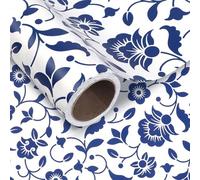1 Roll Blue Floral Bird Wrapping Paper Mini Roll 17in x 32.8Ft Blue White Flowers Bird Pattern Gift Wrap Paper Vantege Floral Paper for Birthday Wedding Baby Shower Party Wrapping Supplies (Blue