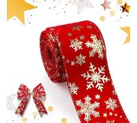 1 Roll Christmas Fabric Ribbons Xmas Decor Ribbons 10 Yards Wine Red Gold Snowflake Velvet Edge Wired Ribbons for Christmas Party New Year Gift Wrapping Home Indoor Outdoor Crafts Decoration Supplies