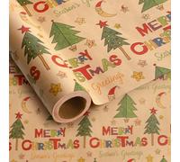 1 Roll Christmas Wrapping Paper Mini Roll - 43cm x 3m Merry Xmas Gift Wrap Paper for Xmas Birthday Party Wrapping Supplies (Letter)