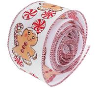 1 Roll Decor Linen Christmas Ribbon - DIY Craft Making Ribbon for Xmas Tree, Gingerbread Man, Cartoon & Party
