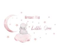 1 Roll Dream Big Little One Elephant Wallpaper Baby Wall Stickers with Stars and Moon Elephant Wall Art for Bedroom Playroom Living Room Baby Room Nursery Decoration