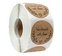 1 Roll of 500pcs Round Kraft Handmade with Love Stickers Adhesive Labels B