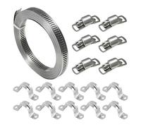 1 Roll of Steel Pipe Clamps, with 6 Pieces of Slotted Locks, 10 Pieces of U-Shaped Pipe Clamps, Hose Binding Tape, Pipe Hose Clamps, Through-Hole Pipe Tape, Stainless Steel Pipe Clamps