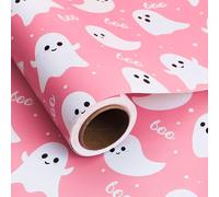 1 Roll Pink Ghost and Boo Wrapping Paper Mini Roll 17in x 32.8Ft Halloween Pink Ghost Print Gift Wrap Paper Cute Ghost Paper for Happy Boo Day Girls Baby Shower Birthday Party Supplies