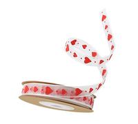 1 Roll Printed Heart Ribbon,10M Red Heart Print On White Ribbon Polyester Packing Rope for DIY Wrapping