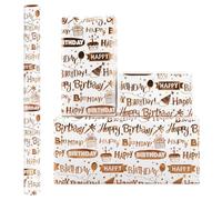 1 Roll Rose Gold Birthday Wrapping Paper,43 x 300cm Foil Happy Birthday Lettering Balloons Metallic Gift Wrapping Paper for B-day Anniversarie Baby Shower Girl Boy Kids Gift Wrap