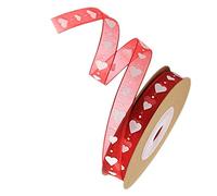 1 Roll Valentines Day Ribbons,10M Ribbon Heart Printed Polyester Packing Rope for DIY Wrapping