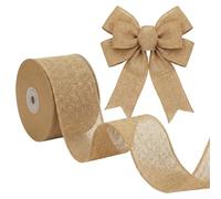 1 Roll Wired Hessian Ribbon, 6.4cm Wide Jute Ribbon with Wire, Hessian Bows Material for Bows Making, Gift Wrapping, Wreath and Xmas Tree Decoration (10m Length, Brown)