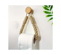 (1) Rustic Hemp Rope Toilet Paper Holder - Self-Adhesive Wall Mount Bathroom Tissue Storage with Wooden Knob, Natural Braided Design