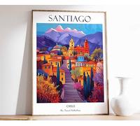 1 Santiago Poster Santiago Travel Print Chile Travel Art Tropical Decor Floral Art South Americ Poster A3 - Wall Art Home Decor Movie Poster Canvas Film Cinema Retro Vintage Cult Classic Nostargic Sa