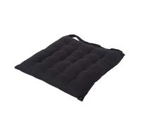 Homescapes Seat Pad Plain - 100% Cotton, Button Tie, 40 x 40 cm, Black