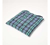 Blackwatch Tartan Seat Pad with Button Straps 100% Cotton Homescapes Green One Size