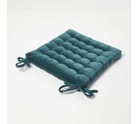 HOMESCAPES Teal Green Velvet Seat Pad for Dining Chair 40 x 40 cm Super Soft 100% Cotton Quilted Velvet Chair Pad with Straps Indoor & Outdoor Garden Use for Lasting Comfort & Support