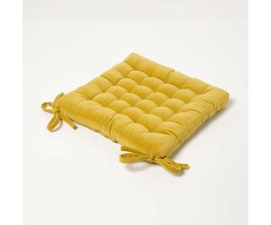 (1 Seat Pad, Yellow) Velvet Chair Pads with Straps Indoor & Outdoor