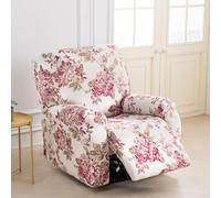 1 Seater Recliner Chair Covers for Electric Chair, 4 Pieces Pastoral style flower digital Print, Non Slip, Polyester and Stretch spandex materials, Furniture Protector Cover (Print 3,1 Places)