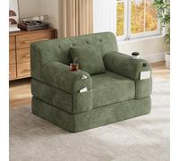 1-Seater Sleeper Sofa with Metal Frame and High-Density Foam, Single Convertible Chair Bed for Cosy Interiors, 107L x 80W x 81H cm, Green Aosom UK