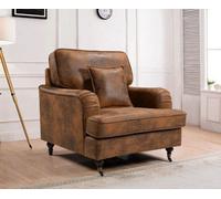 1 Seater Sofa Chair In Faux Leather Suede Brown With Plain Cushions