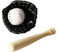 1 Set 1/12 Miniature Baseball Set Bat Glove and Ball Baseball Cake Decorations, Baseball Bat and Ball Miniature Sports Set Doll House Accessories for Dollhouse Desktop Decor (Black)