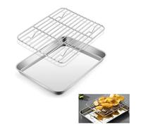 1 Set 26x20.5x2.5cm Baking Tray with Rack, Stainless Steel Baking Trays Non Stick Bake Sheet [1 Sheets + 1 Racks], Roasting Tray with Rack Sheet for Cooking, Easy Clean, Dishwasher Safe