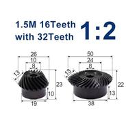 1 set 45# Steel 1.5M 16T To 32T Spiral Bevel Gear M1.5 Modulus 1:2 90 Degrees Differential Gear Same Ratio Diameter 6mm 8mm Hole