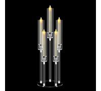 1 Set 5 Arm Acrylic Candelabra Centerpieces, MSDADA 68 cm Tall Clear Candle Holder, Christmas Centerpieces for Tables, Candlesticks Holder for Wedding Fireplace Party Decor Fit 0.82'' LED Candle