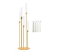 1 Set 5 Arm Gold Candle Holder with Candles, MSDADA 105 CM Tall Candelabra Centerpieces for Tables Gold Candlesticks Holder for Housewarming Gift Fireplace Dinner Halloween Christmas Wedding Decor