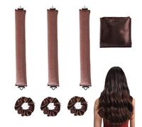 1 Set 7 Pcs Heatless Blowout Rods, 3 Pcs Heatless Curlers, 3 Pcs Solid Color Hair Loop And Scarves, No Heat Curler Roller, Suitable For All Hairtype DIY Hair Styling Overnight Blowout Rods (Brown)