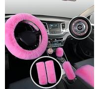 1 Set 8 Pieces Fluffy Car Accessories Set for Women,Fuzzy Steering Wheel Cover Cute Car Accessories with Gear Shift Cover,Handbrake Cover 15 Inches Universal for Most Cars (Pink)