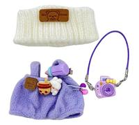 1 Set Adorable 17cm Plush Doll Outfit Set - Fashionable White Hat, Charming Lavender Dungarees & Playful Purple Camera Props, Complete Doll Costume Ensemble (Doll Not Included)