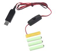 1 Set Battery Cable with Switch USB Interface Power Wire Cord 4 Pcs 1.5V Battery USB Power Converter Wire for Electronics Replacement DC-Buck Battery Line