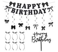 1 Set Black Bows, Black Birthday Decorations, Bow Cake Decorations, Birthday Banner Hanging Vortex, Suitable For Girls And Ladies Etiquette Party Baby Shower Theme Party (Black)
