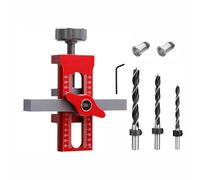 1 Set Cabinet Hardware Jig, Aluminium Door Installation Positioner with 3 Drill Bits for Kitchen Cupboard Handles, Red