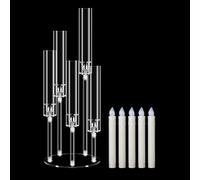 1 Set Candle Holders 5 Arm with Candles for Tables, MSDADA 58 cm Tall Acrylic Candelabra, Clear Candlesticks Holder for Wedding Fireplace Party Decor Christmas Centerpieces