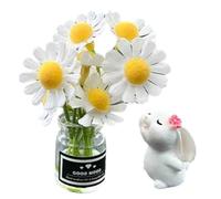 1 Set Car Dashboard Decorations Mini Daisy Flower in Vase Dashboard Decorations with Little Bunny Smelling the Daisy Cute Car Decor for Interiors with Adhesive, Great Gifts Accessories
