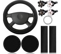 1 Set Car Interior Accessories Steering Wheel Cover Shoulder Pad Start Ring Button Decoration Vent Flower Clip Complete Decorative Kit for Auto (black)