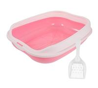 1 Set Cat Litter Box Portable Litter Box Plastic Bins Portable Potty Cat Litter Tray with Scoop Kitten Litter Box -Splash Litter Box Kitten Litter Box Low Entry Open Litter Box(Pink)