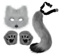 1 Set Cat Mask Costume Pelry Tail and Paw Gloves Set for Masquerade Cosplay Party Halloween Therian Mask