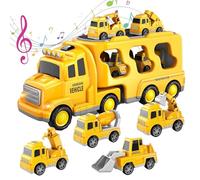1 Set Construction Truck Toys, 7-in-1 Friction Powered Toddler Car with Lights and Sound, Toddler Engine Car Trucks Set for Kids Ages 2-6