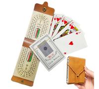 1 Set Cribbage Board with Pegs, Complete Wooden Cribbage Board Game Set with Playing Cards, Portable Travel Cribbage Board for Family Game Nights, Road Trips and Picnic Outings, Board Games