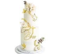 1 Set Cross Cake Topper Acrylic Mirror Baptism Cake Decoration Gold Dove God Bless for Baptism Party Birthday Wedding DIY Cake Supplies