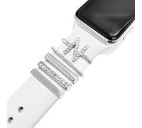 1 Set Decorative Ring Loops Compatible with Apple Watch Silicone/ Leather Bands 38mm 40mm 41mm 42mm 44mm 45mm, Metal Diamond Charms Accessories for iWatch 7 6 5 4 3 2 1 SE Bracelet, Letter N